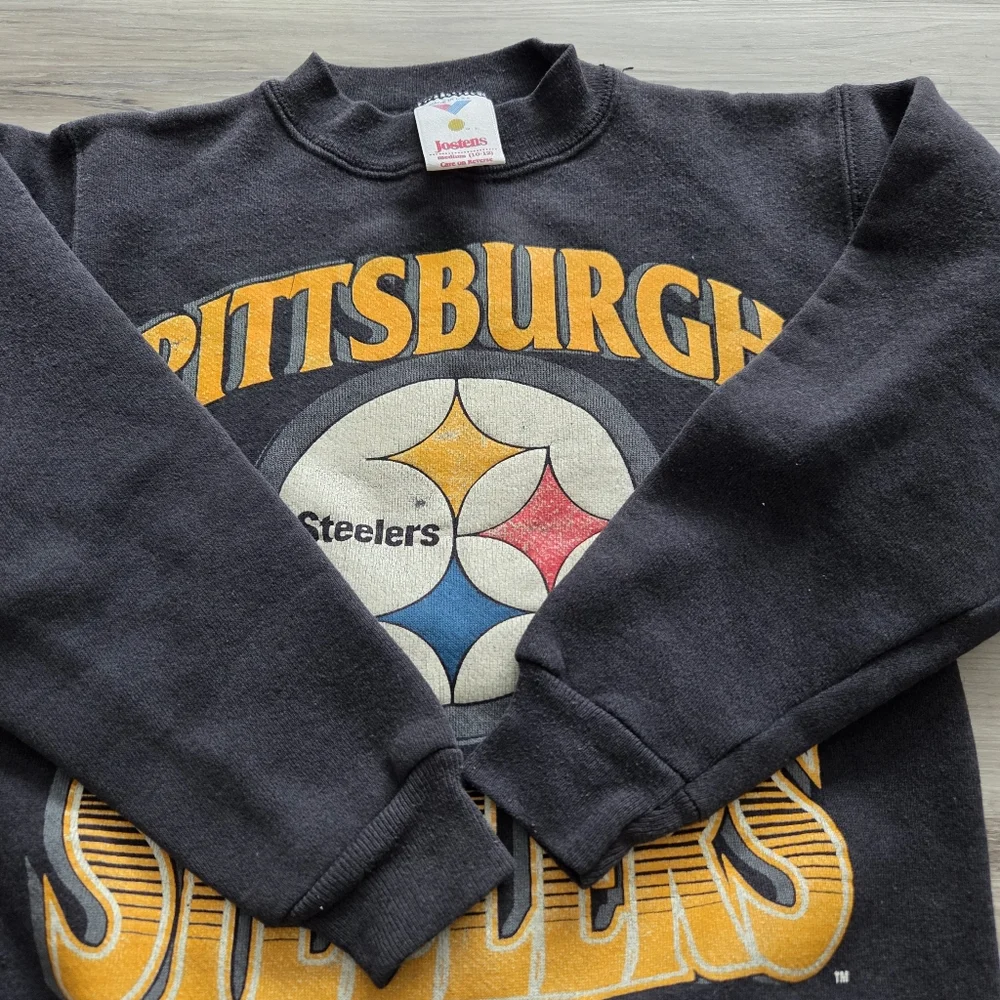 YOUTH‎ Vintage 1993 Pittsburgh Steelers Sweatshirt Black Crewneck M(10-12) USA